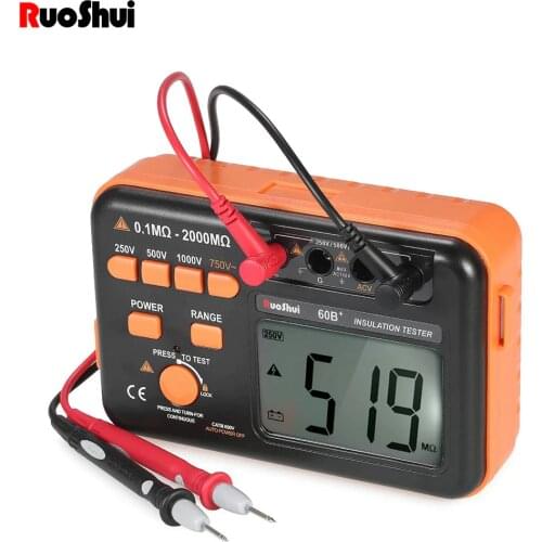 RuoShui 60B+ Digital Insulation Resistance Tester 1000V Megger Test DC AC 2000m Ohm High Voltage Short Circuit Input Alarm VC60B
