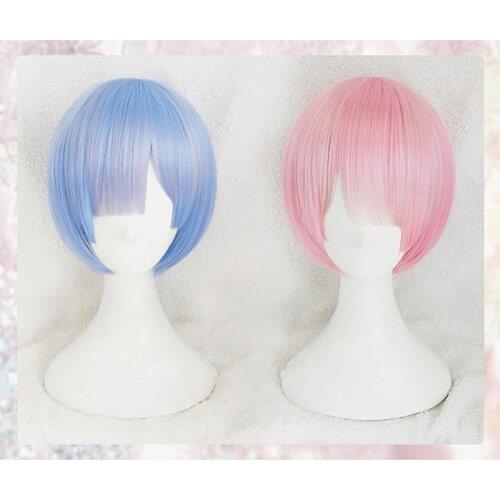 Graduated Color REM Cosplay Wig RAM Cosplay Wigs Re:Zero Starting Life in Another World Heat Resistant Synthetic Hair Wigs