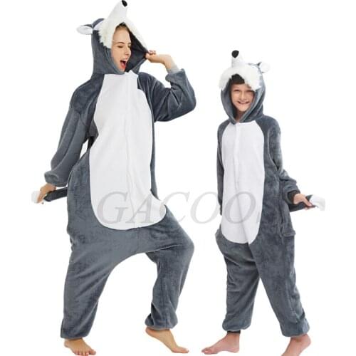 Childrens Flannel Sleepwear Winter Wolf Pajamas for Women Kids Unicorn Homewear Baby Boys Kigurumi Costume Toddler Girl Pijama