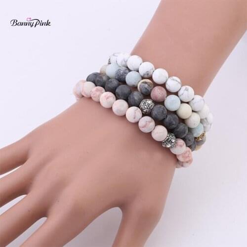 Banny Pink Lucky Crystal Ball Elastic Bracelet Bangle For Women Handmade Round Natural Stone Beads Strand Bracelet Wristband