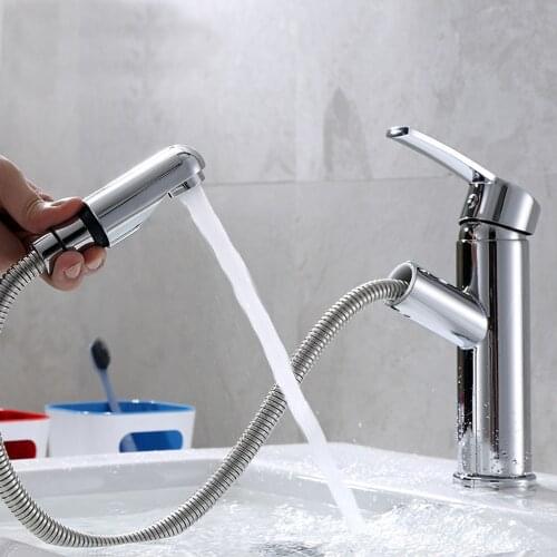 Toilet Bathroom Shower Chrome Crane Brass Hot and Cold Water Waterfall Basin Faucet Pull Out Handle Sink Mixer Tap Home Hardware