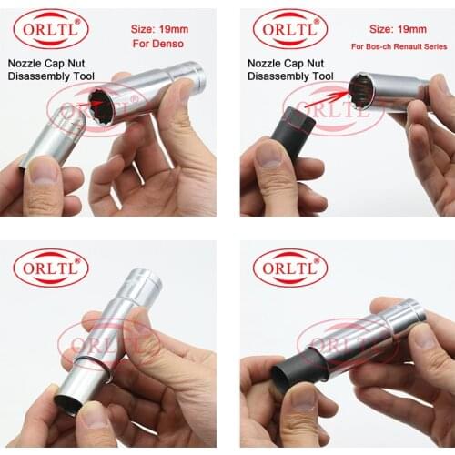 ORLTL Common Rail Diesel Injector nozzle nut / cap disassembly tool for DENSO DELPHI BOSCH: gland diameter (14mm / 15mm / 19mm)