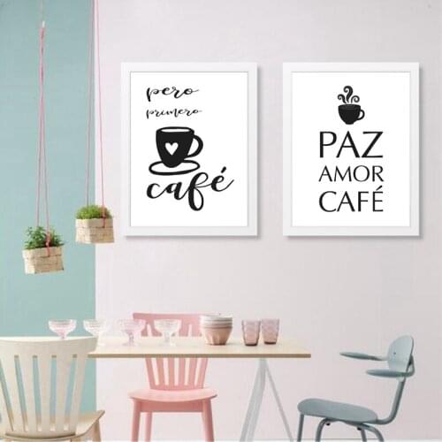 Spanish Coffee Quote Sign Posters and Prints Kitchen Wall Decor Black White Minimalist Art Picture Canvas Painting Decoration