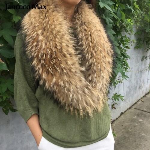 Jancoco Max 2019 New Real Raccoon Fur Big Collar Fashion Style Scarf 90cm / 100cm Winter Warm Real Fur S7230