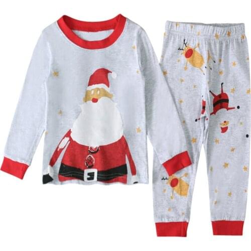 Christmas Pajama Sets Baby Boys Girls Cotton Print Nightwear Long Sleeve Tops Pants 2Pcs Sleepwear Children Clothing Suit 1-7Y