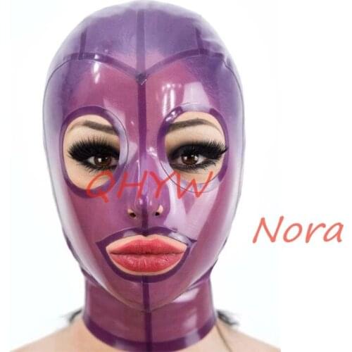 Handmade Latex Mask Transparent Purple Rubber Hoods with Open Big Eyes and Open Mouth Cosplay Custom Size For Men Women