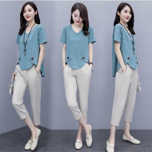 2021 Summer 2 Piece Set Women T-shirts Pants Sportswear Suits Leisure Outfits Ladies Tracksuits Suits korean Women Sets