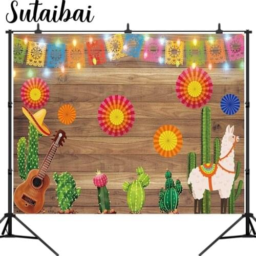 Mexican Fiesta Theme Photography Backdrop Mexico Cactus Guitar Party Background Cinco De Mayo Colorful Flags Paper Flowers