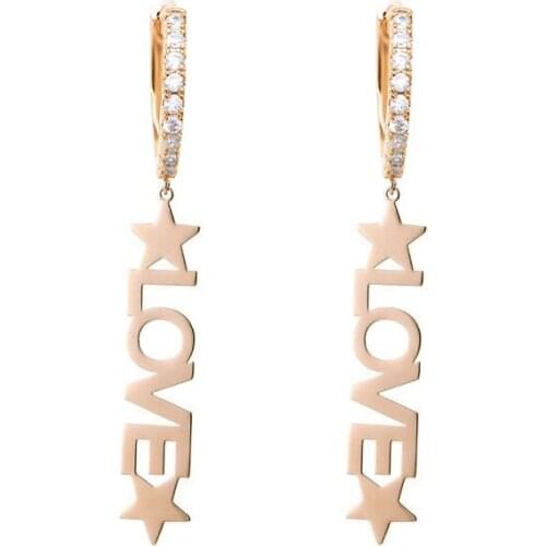 MxGxFam Long Letter LOVE Drop Earrings For Women Fashion Party Jewelry 18 k / White / Rose Gold Color