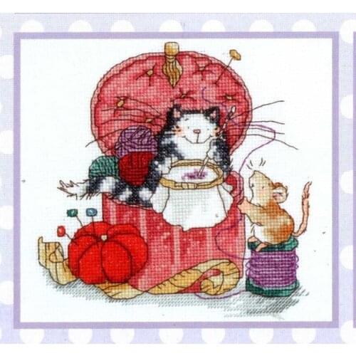 Drop Shipping Embroidery Cat and Mice 14 CT Count Cross Stitch Sets with 100% Cotton Floss & Free Shipping for Home Decor & Gift