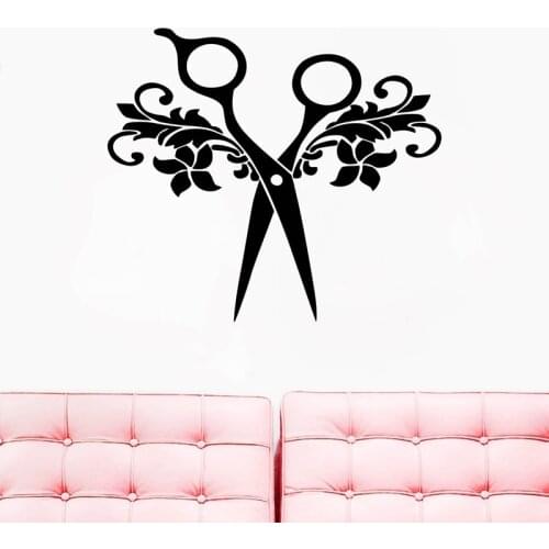 Hair Salon Sign Sticker Scissor Hairdresser Decal Barber Shop Vinyl Wall Sticker Hair Beauty Salon Door Window Wall Decoration