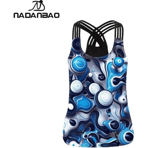NADANBAO 2021 New Summer Tops For Women Geometry 3D Print Vest Shirts Hollow Back Sexy Tank Top Female Sleeveless Streetwear