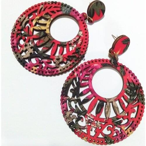 New Fashion Printing Vintage Wood Earrings Big Round Drop Earrings For Women Girls Dance Birthday Gifts
