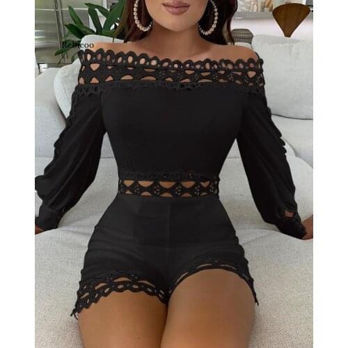 Sexy Hollow Out Playsuits for Women Summer Long Sleeve Skinny Nightclub Overall Fashion Woman Clothing