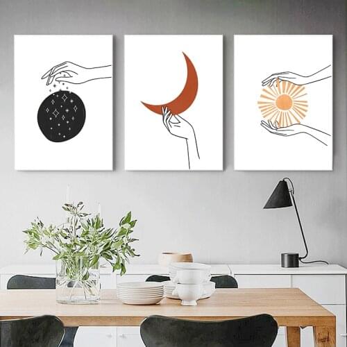 Nordic Style Line Drawing Posters and Prints Celestial Line Wall Art Sun Moon Stars Wall Pictures for Living Room Home Decor