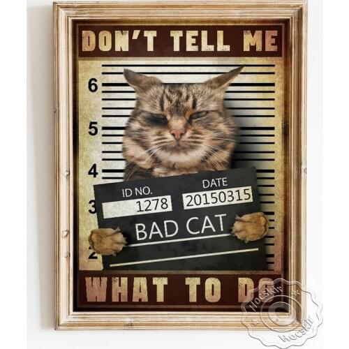 Bad Cat Mug Shot Spoof Art Prints Poster, Funny Banter Animal Portrait Wall Stickers, Amuse Laughter Cute Vintage Home Decor