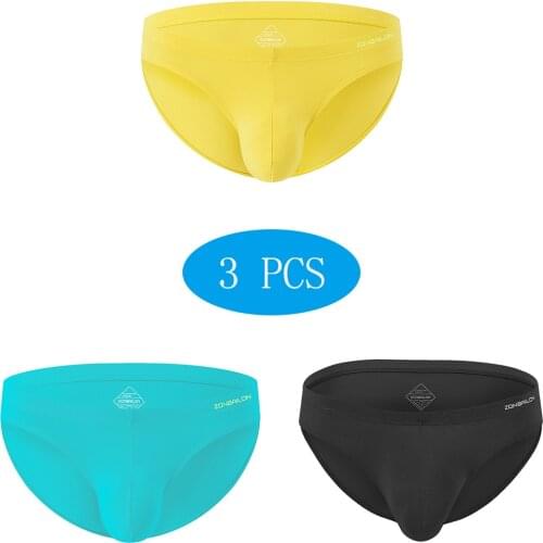 Mens Underwear Briefs Pack Mens Briefs With Bulge Pouch Low-Waist Sexy Man Bright Ultra-Thin Multicolor Combination 3 PCS/Lot
