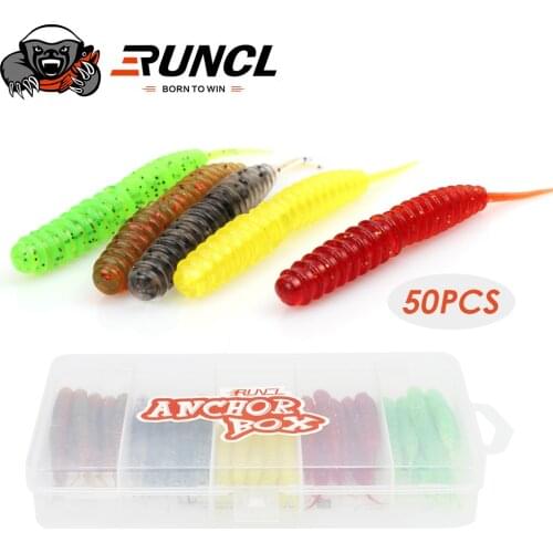 RUNCL 50pcs 6cm Soft Jerk Baits wobbler worms Thin Tail Soft Fishing Lures fishing tackle 2021
