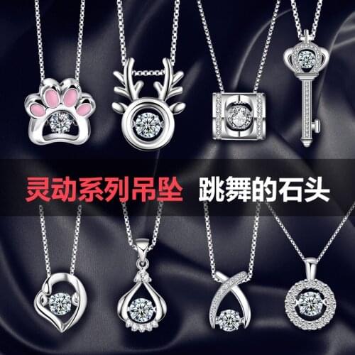 S925 silver smart necklace pendant Korean version necklace inlay diamond fashion inlay dancing stone pendant wholesale women