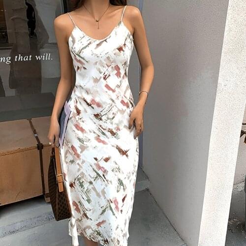 Chiffon Dress Women Summer Flower Print Spaghetti Strap Vestidos De Mujer Boho Floral Sleevess V-neck Casual Woman Dresses