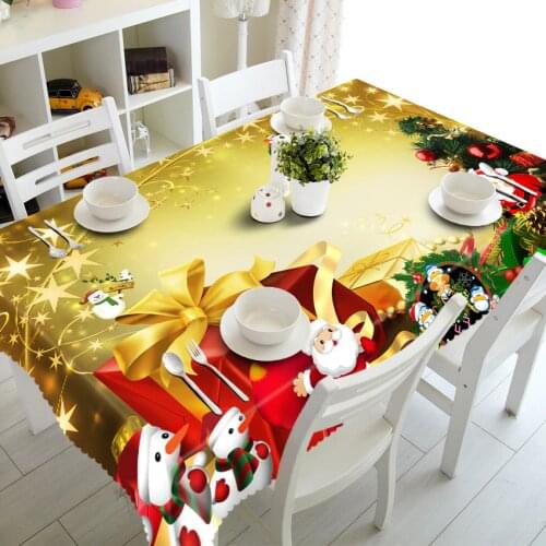 Customizable 3d Round Tablecloth Colorful Christmas Gift Box Pattern Thicken Polyester Cotton Rectangular Party Table Cloth