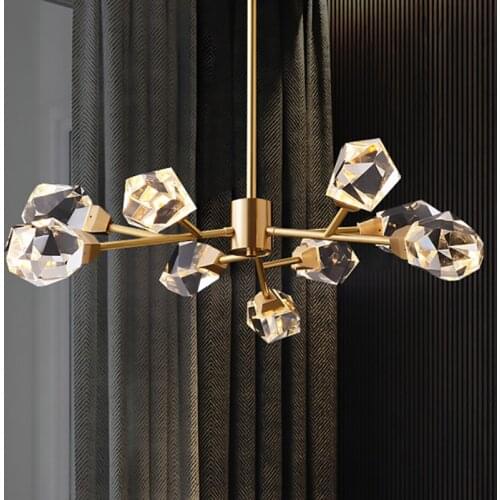 New Modern Gold Chandelier for Living room Dining room Diamond Shape Led Chandelier Lighting Brass Copper Stand Hanging Lamp