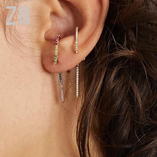ZN New Fashion 1PC Simple Multicolor Micro Inlay Cubic Zirconia Stud Earrings For Women Removable Every Day Jewelry for Women