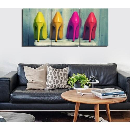 Canvas Prints Wall Art Paintings Color High-Heeled Shoes For Women Bedroom Wall Art Decor 3 Pieces Panel Modern Artwork Picture