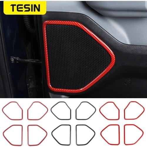 TESIN Interior Mouldings Car Door Speaker Decoration Cover Stickers For Dodge RAM 1500 2018 2019 2020 2021 ABS Car Accessories