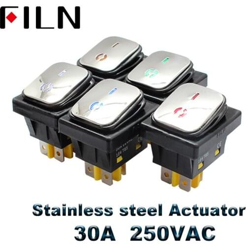 On off 30A 250v heavy duty 4 pin t85 IP67 sealed waterproof rocker switch with led 12V 24V 110V 220V 380V Stainless Steel