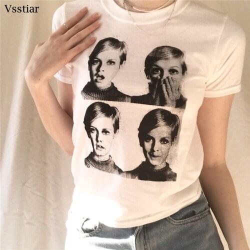 Vsstiar Round Neck Printed T-Shirt New Short Sleeve Portrait Casual Tees Streetwear Trendy Plus Size Crop Tops Summer Women