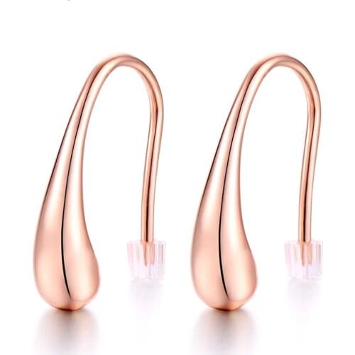 WAWFROK Fashion Classic Stainless Steel Earrings for Women Rose Gold Color Water Drop Earrings Teardrop Back Earrings 1 Pair