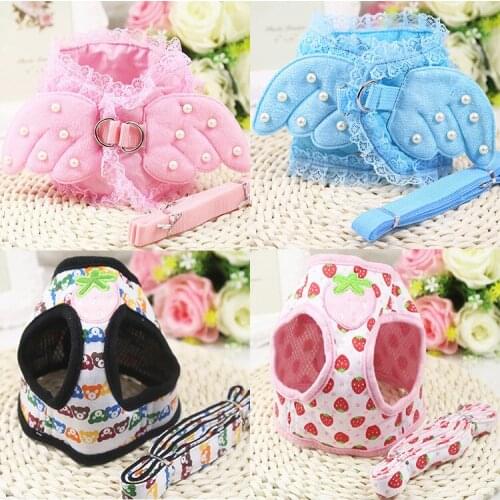 2pcs/lot Pearl princess angel dog harness set pet harness teddy dog harness kit