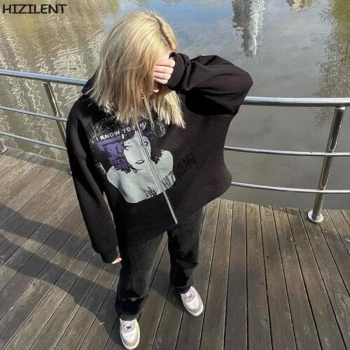 Vintage graphics Oversized Hoodies Female coat winter Zip Up Long Sleeve Women Sweatshirt Y2K Kawaii Harajuku Grunge clothing