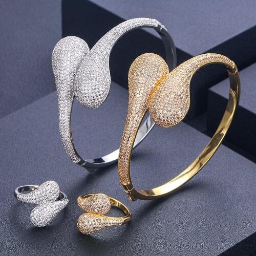 Jankelly Luxury roundshape Bangle Ring Sets Fashion Dubai Silver Bridal Jewelry Sets For Women Wedding brincos para as mulheres