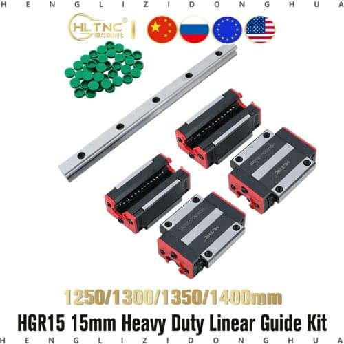 2pcs 15mm HGR15 linear guide rail 1250MM 1300mm 1350mm 1400mm+4pc linear block carriage HGH15CA /flang HGW15CC HGH15 CNC parts