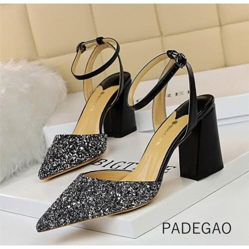 2020 Women Sandals Sexy Party Elegant OL Woman Sandals Luxury Bling Casual High Heels