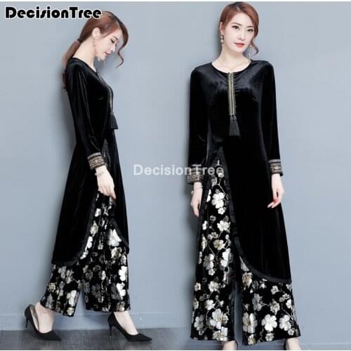 2021 vietnamese aodai dress for women traditional chinese style vintage elegant qipao top+pants sets asian chiffon dress