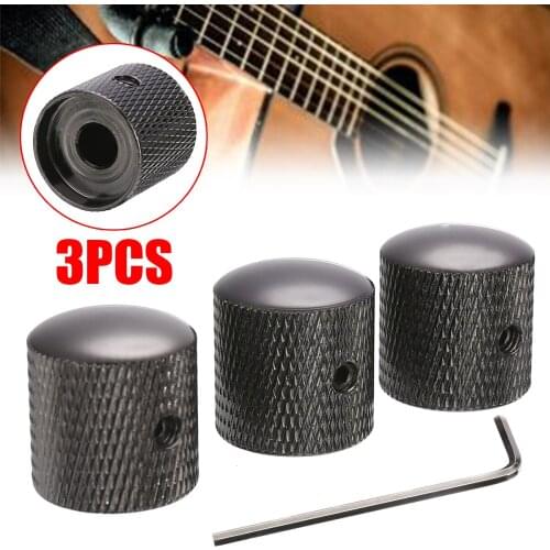 3pcs/Set Black Metal Domed Knobs Knurled Volume Tone Knobs Dia 18mm For Electric Guitar Bass Replacement Parts