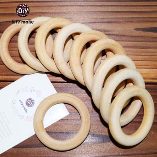 Lets Make 30pc Wood Teething Beads Wood Ring 1.6" DIY Maple Wooden Teether Jewelry Accessories Necklace Baby Crib Toys