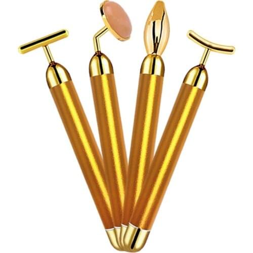 4 in 1 Energy Beauty Bar 24k Golden Vibrating Facial Roller Massager Jade Roller Ball Face Lifting Anti-wrinkle Eye Care