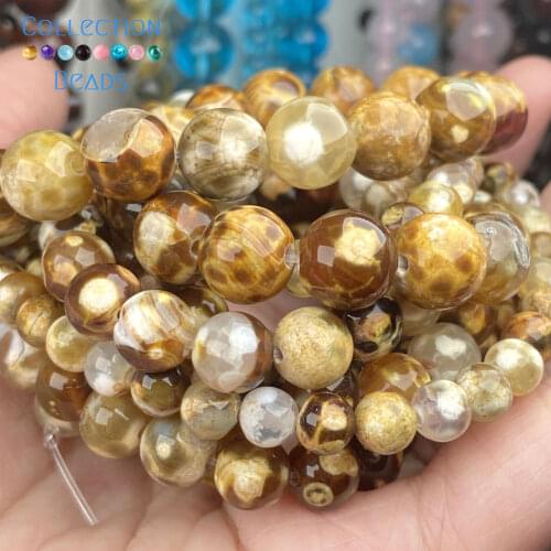 Natural Stone Yellow Fire Agates Beads Loose Spacer Round For Jewelry Making 6-10MM DIY Bracelet Accessories Wholesale