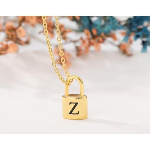 Stainless Steel Lock Necklaces For Women Men Gold A-Z Initial Letter Neck Chain Male Female Pendant Necklace Jewelry Collier