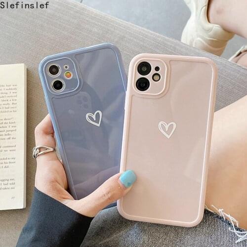 Love Heart Camera Protection Phone Case For iPhone 11 12 Pro SE 2020 7 8 Plus X XR XS Max Candy Color Glossy Soft TPU Back Cover