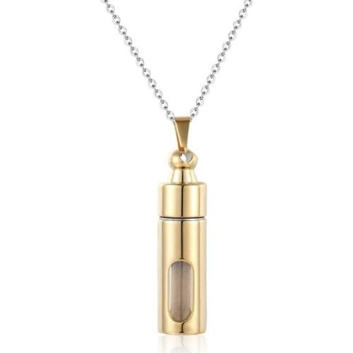 Cylinder Necklace Unisex Stainless Steel Urns Memorial Keepsake Cremation Jewelry Glass Urn Inside Gold Silver