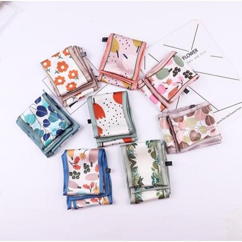 Flower Print Designer Scarves Double-sided Winter Silk Scarf for Women Long Fashion Leaf Hairband Bag Strap Wrist Decoration