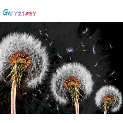 GATYZTORY Oil Painting By Numbers Dandelion On Canvas With Frame Handmade Drawing Paints For Adults Picture Coloring By Number D