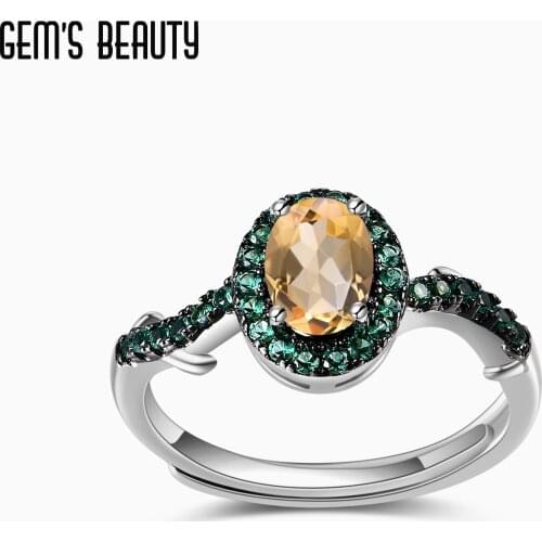GEMS BEAUTY Natural Citrine Gemstone Thorns Bud Handmade Statement Ring 925 Sterling Silver XAdjustable Rings For Women