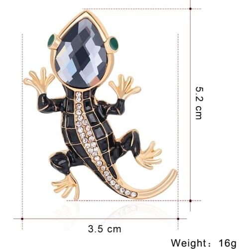 HOSENG Black Crystal Rhinestone Lizard Brooch Cute Man Coat Backpack Decoration Jewelry Accessories HS_655