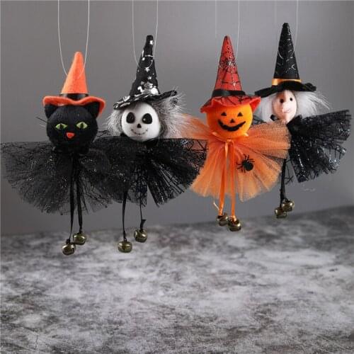 Halloween Pendant Black Cat Pumpkin Witch Ghost Doll Halloween Drop Ornament Halloween Decoration For Home Bell Ornaments